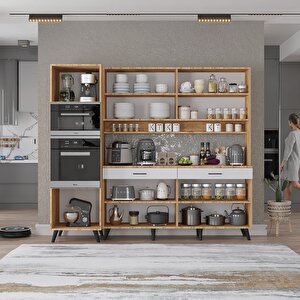 Kahve Köşesi Çok Amaçlı Mutfak Dolabı Çam&beyaz M.a.s_7_200cm 200 cm