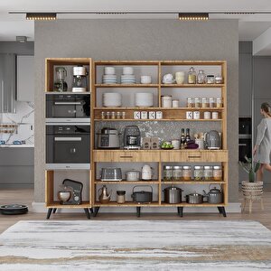 Kahve Köşesi Çok Amaçlı Mutfak Dolabı Çam M.a.s_3_220cm 220 cm