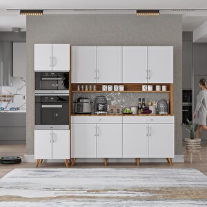 Kahve Köşesi Çok Amaçlı Mutfak Dolabı Ceviz&beyaz M.a.s_9_220cm 220 cm