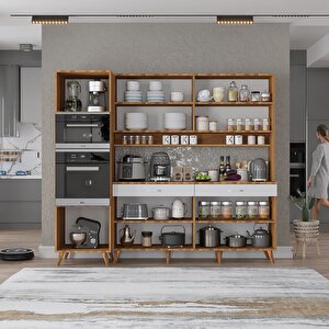 Kahve Köşesi Çok Amaçlı Mutfak Dolabı Ceviz&beyaz M.a.s_9_220cm 220 cm