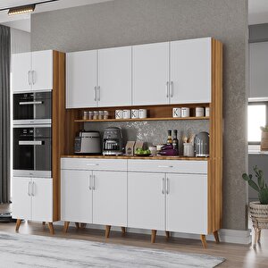 Kahve Köşesi Çok Amaçlı Mutfak Dolabı Ceviz&beyaz M.a.s_9_220cm 220 cm