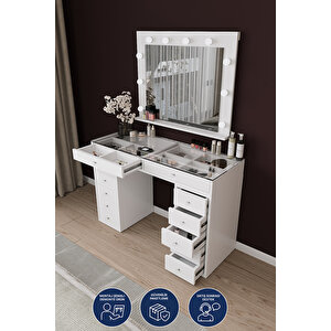 Df02115b Hollywood Işıklı Makyaj Masası 20 Cm Çekmeceli, Bölmeli, Aynalı