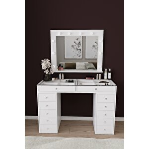Df02115b Hollywood Işıklı Makyaj Masası 20 Cm Çekmeceli, Bölmeli, Aynalı
