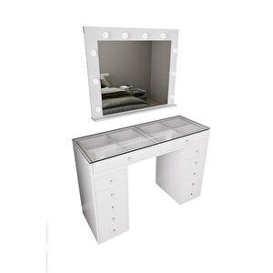 Df02115b Hollywood Işıklı Makyaj Masası 20 Cm Çekmeceli, Bölmeli, Aynalı