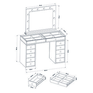 Df02115b Hollywood Işıklı Makyaj Masası 20 Cm Çekmeceli, Bölmeli, Aynalı