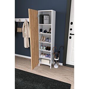 Beyaz Çok Raflı Kapaklı Ayakkabılık Modern Ayakkabı Dolabı Portmanto Yanı Düzenleyici Dolap