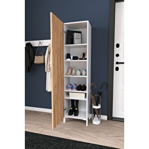 Beyaz Çok Raflı Kapaklı Ayakkabılık Modern Ayakkabı Dolabı Portmanto Yanı Düzenleyici Dolap