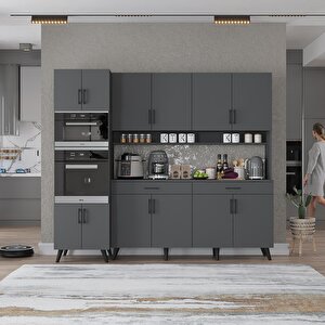 Kahve Köşesi Çok Amaçlı Mutfak Dolabı Antrasit M.a.s_2_220cm 220 cm