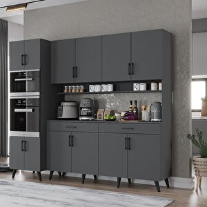 Kahve Köşesi Çok Amaçlı Mutfak Dolabı Antrasit M.a.s_2_220cm 220 cm