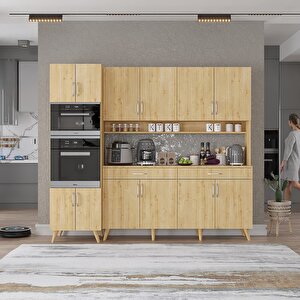 Kahve Köşesi Çok Amaçlı Mutfak Dolabı Meşe M.a.s_4_220cm 220 cm