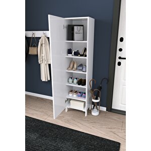 Beyaz Çok Raflı Kapaklı Ayakkabılık Modern Ayakkabı Dolabı Portmanto Yanı Düzenleyici Dolap