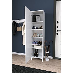 Beyaz Çok Raflı Kapaklı Ayakkabılık Modern Ayakkabı Dolabı Portmanto Yanı Düzenleyici Dolap