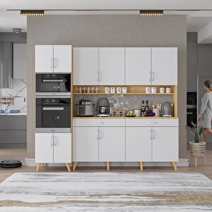 Kahve Köşesi Çok Amaçlı Mutfak Dolabı Meşe&beyaz M.a.s_8_220cm 220 cm