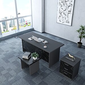 Ofis Mobilya Takımı Masa+sehpa+keson  Antrasit&siyah Mermer O.f.b_8