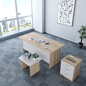 Ofis Mobilya Takımı Masa+sehpa+keson  Meşe&beyaz O.f.b_4