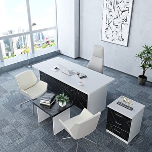 Ofis Mobilya Takımı Masa+sehpa+keson  Beyaz&siyah Mermer O.f.b_6