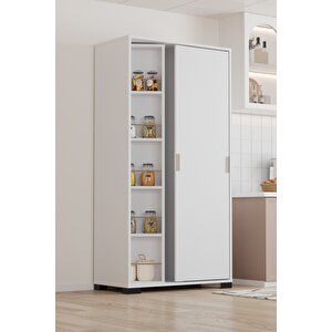 Luna Beyaz Döner Çok Amaçlı Dolap – Raflı Mutfak Ve Kiler Dolabı