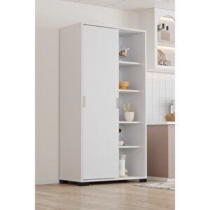Luna Beyaz Döner Çok Amaçlı Dolap – Raflı Mutfak Ve Kiler Dolabı