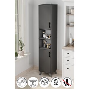 2 Kapaklı 6 Bölmeli Çok Amaçlı Dolap Çok Amaçlı Mutfak Dolabı Banyo Dolabı Nergis Antrasit