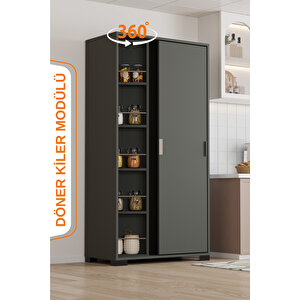 Luna Antrasit Döner Çok Amaçlı Dolap – Raflı Mutfak Ve Kiler Dolabı