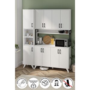 10 Kapaklı Çok Amaçlı Dolap Seti Modüler Mutfak Dolabı Erzak Dolabı Kiler Defne & Nergis Beyaz