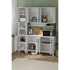 10 Kapaklı Çok Amaçlı Dolap Seti Modüler Mutfak Dolabı Erzak Dolabı Kiler Defne & Nergis Beyaz