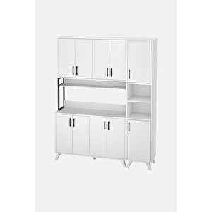 10 Kapaklı Çok Amaçlı Dolap Seti Modüler Mutfak Dolabı Erzak Dolabı Kiler Defne & Nergis Beyaz