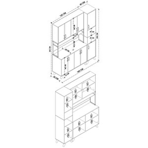 10 Kapaklı Çok Amaçlı Dolap Seti Modüler Mutfak Dolabı Erzak Dolabı Kiler Defne & Nergis Beyaz