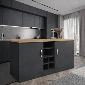 Wanda 2 Kapakli Mutfak Adasi - Çok Amaçli Dolap - Hazir Mutfak Dolabi - Erzak - Ki̇ler Dolabi - Antrasit-atlantikçam Tezgahlı