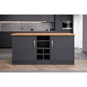 Wanda 2 Kapakli Mutfak Adasi - Çok Amaçli Dolap - Hazir Mutfak Dolabi - Erzak - Ki̇ler Dolabi - Antrasit-atlantikçam Tezgahlı