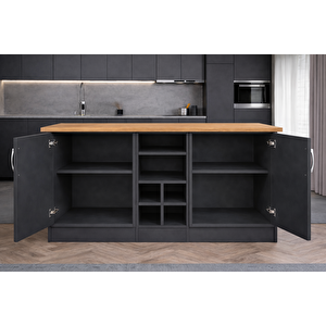 Wanda 2 Kapakli Mutfak Adasi - Çok Amaçli Dolap - Hazir Mutfak Dolabi - Erzak - Ki̇ler Dolabi - Antrasit-atlantikçam Tezgahlı