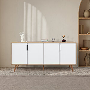 4815 Sırma 180 Cm ( Ahşap Ayakli , Metal Kulplu ) Konsol , Safir - Beyaz , Oturma Odası , Salon Safirmeşe-Beyaz