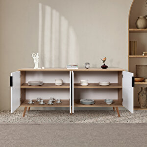 4815 Sırma 180 Cm ( Ahşap Ayakli , Metal Kulplu ) Konsol , Safir - Beyaz , Oturma Odası , Salon Safirmeşe-Beyaz