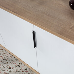 4815 Sırma 180 Cm ( Ahşap Ayakli , Metal Kulplu ) Konsol , Safir - Beyaz , Oturma Odası , Salon