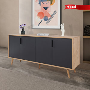 4816 Sırma 180 Cm ( Ahşap Ayakli , Metal Kulplu ) Konsol , Safir - Antrasit , Salon , Oturma Odası