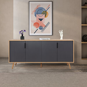 4816 Sırma 180 Cm ( Ahşap Ayakli , Metal Kulplu ) Konsol , Safir - Antrasit , Salon , Oturma Odası