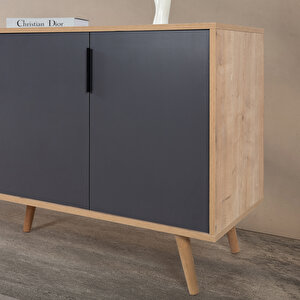 4816 Sırma 180 Cm ( Ahşap Ayakli , Metal Kulplu ) Konsol , Safir - Antrasit , Salon , Oturma Odası