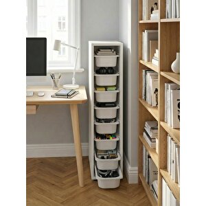 Luda 8 Mini Beyaz Sepetli Çok Amaçlı Oyuncak Dolabı Beyaz