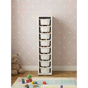 Luda 8 Mini Beyaz Sepetli Çok Amaçlı Oyuncak Dolabı Beyaz