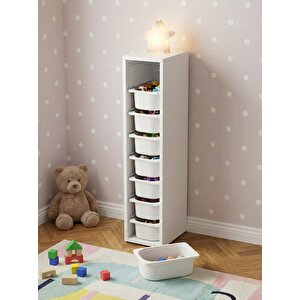 Luda 8 Mini Beyaz Sepetli Çok Amaçlı Oyuncak Dolabı Beyaz