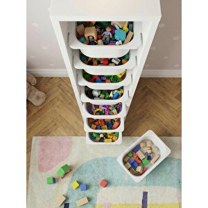 Luda 8 Mini Beyaz Sepetli Çok Amaçlı Oyuncak Dolabı Beyaz