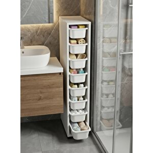 Luda 8 Mini Beyaz Sepetli Çok Amaçlı Oyuncak Dolabı Beyaz