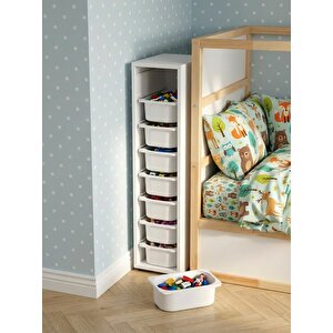 Luda 8 Mini Beyaz Sepetli Çok Amaçlı Oyuncak Dolabı Beyaz