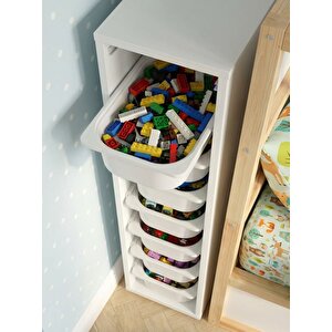 Luda 8 Mini Beyaz Sepetli Çok Amaçlı Oyuncak Dolabı Beyaz