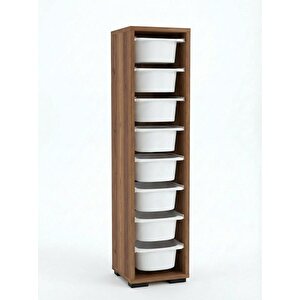 Luda 8 Mini Beyaz Sepetli Çok Amaçlı Oyuncak Dolabı Tropik Ceviz