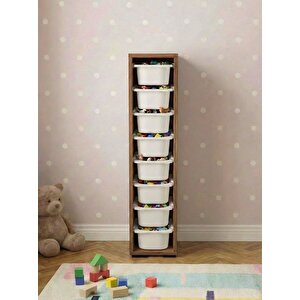 Luda 8 Mini Beyaz Sepetli Çok Amaçlı Oyuncak Dolabı Tropik Ceviz