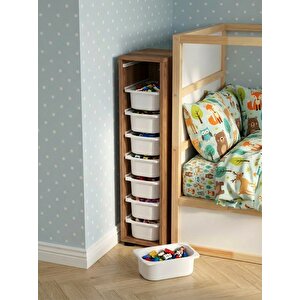 Luda 8 Mini Beyaz Sepetli Çok Amaçlı Oyuncak Dolabı Tropik Ceviz