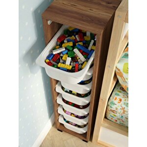 Luda 8 Mini Beyaz Sepetli Çok Amaçlı Oyuncak Dolabı Tropik Ceviz