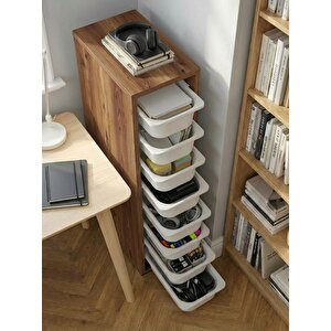 Luda 8 Mini Beyaz Sepetli Çok Amaçlı Oyuncak Dolabı Tropik Ceviz