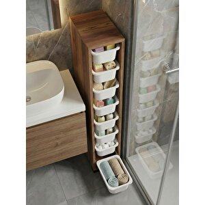 Luda 8 Mini Beyaz Sepetli Çok Amaçlı Oyuncak Dolabı Tropik Ceviz